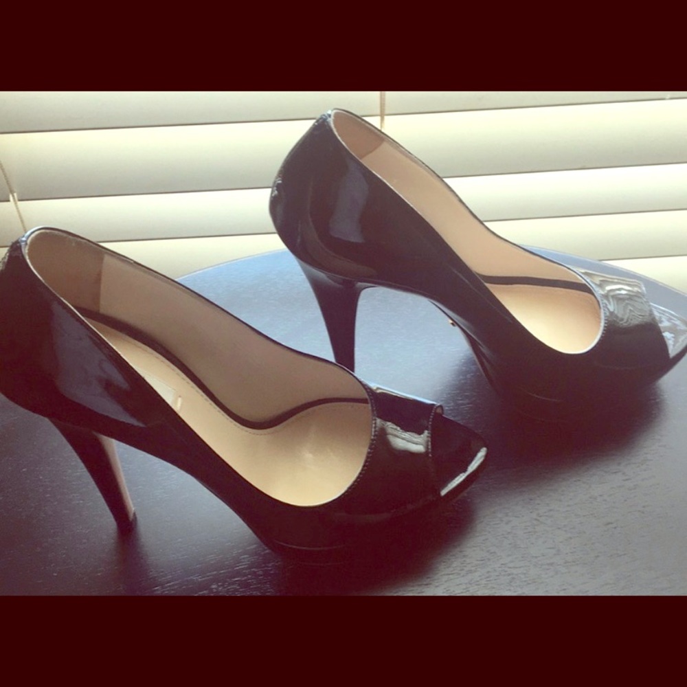 PRADA OPEN  TOE PATENT PUMPS